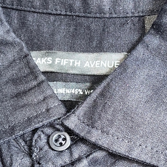 Saks Fifth Avenue (M) linen-blend short-sleeve shirt, in black. Like new. - Picture 5 of 14